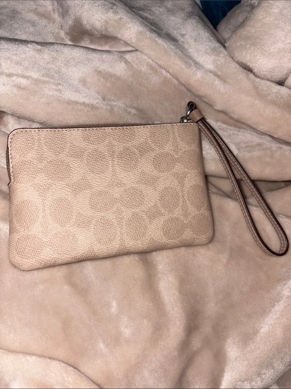 Coach Small Signature Wristlet in Tan and Beige